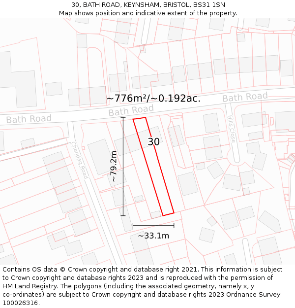 30, BATH ROAD, KEYNSHAM, BRISTOL, BS31 1SN: Plot and title map