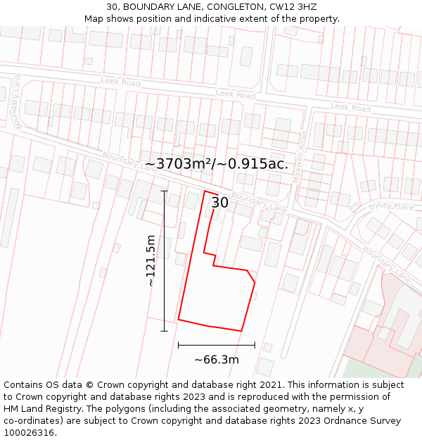 30, BOUNDARY LANE, CONGLETON, CW12 3HZ: Plot and title map