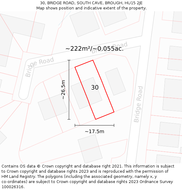 30, BRIDGE ROAD, SOUTH CAVE, BROUGH, HU15 2JE: Plot and title map