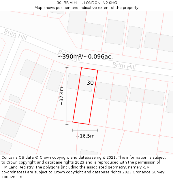 30, BRIM HILL, LONDON, N2 0HG: Plot and title map