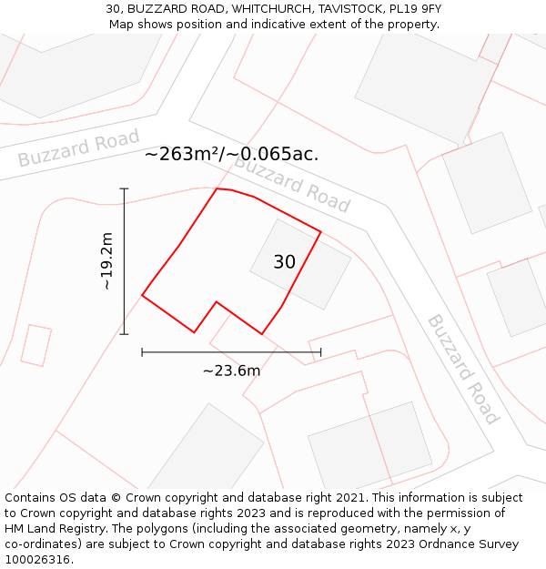 30, BUZZARD ROAD, WHITCHURCH, TAVISTOCK, PL19 9FY: Plot and title map