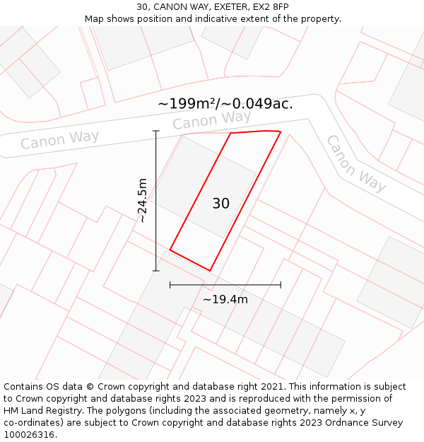 30, CANON WAY, EXETER, EX2 8FP: Plot and title map