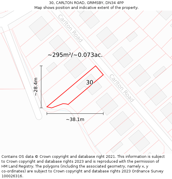 30, CARLTON ROAD, GRIMSBY, DN34 4PP: Plot and title map