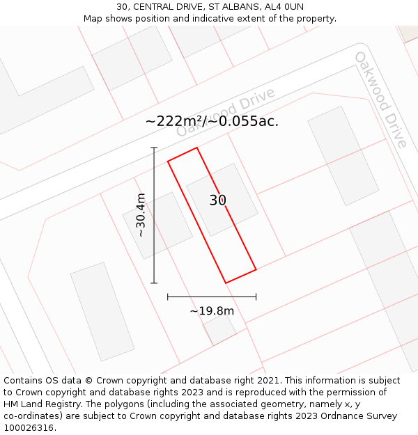 30, CENTRAL DRIVE, ST ALBANS, AL4 0UN: Plot and title map