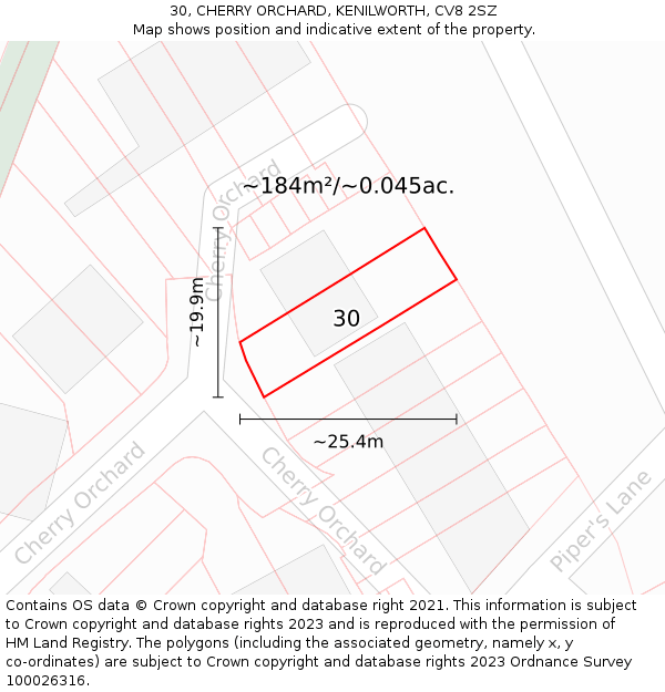 30, CHERRY ORCHARD, KENILWORTH, CV8 2SZ: Plot and title map