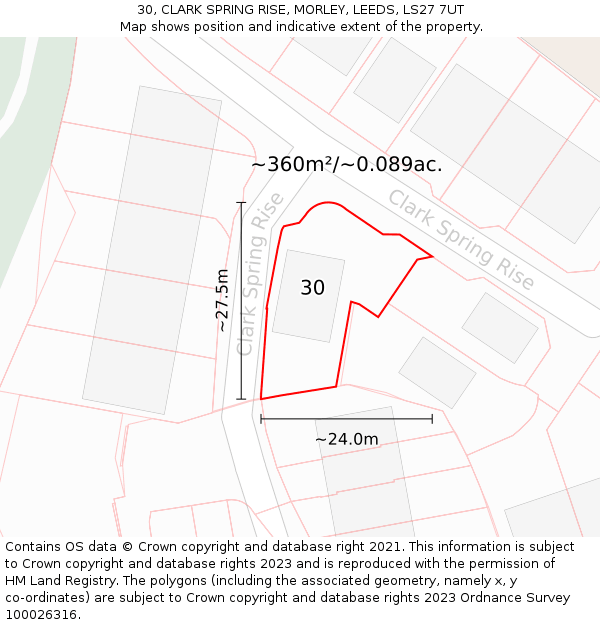 30, CLARK SPRING RISE, MORLEY, LEEDS, LS27 7UT: Plot and title map