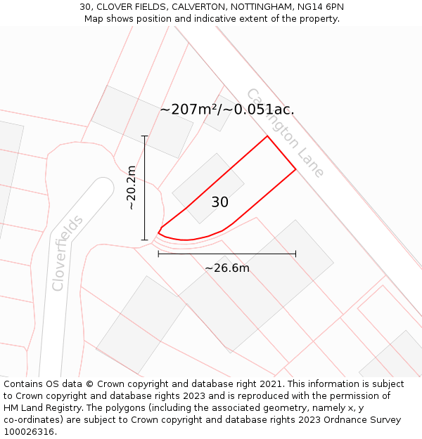 30, CLOVER FIELDS, CALVERTON, NOTTINGHAM, NG14 6PN: Plot and title map