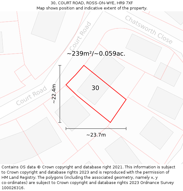 30, COURT ROAD, ROSS-ON-WYE, HR9 7XF: Plot and title map