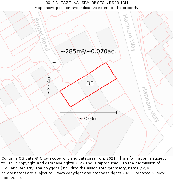 30, FIR LEAZE, NAILSEA, BRISTOL, BS48 4DH: Plot and title map