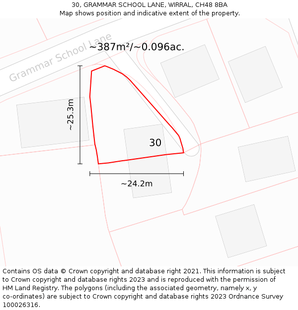 30, GRAMMAR SCHOOL LANE, WIRRAL, CH48 8BA: Plot and title map