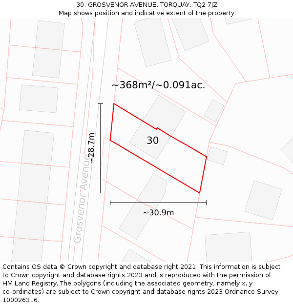 30, GROSVENOR AVENUE, TORQUAY, TQ2 7JZ: Plot and title map