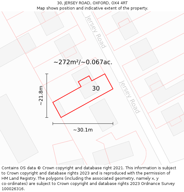 30, JERSEY ROAD, OXFORD, OX4 4RT: Plot and title map