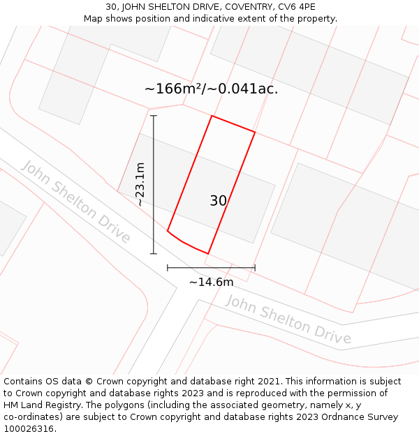 30, JOHN SHELTON DRIVE, COVENTRY, CV6 4PE: Plot and title map