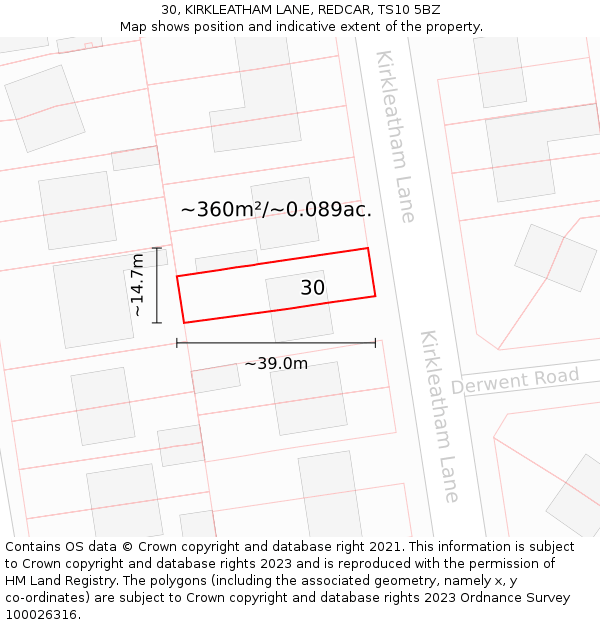 30, KIRKLEATHAM LANE, REDCAR, TS10 5BZ: Plot and title map