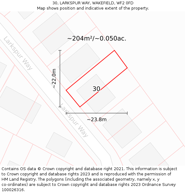 30, LARKSPUR WAY, WAKEFIELD, WF2 0FD: Plot and title map