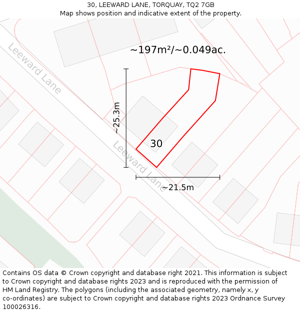 30, LEEWARD LANE, TORQUAY, TQ2 7GB: Plot and title map