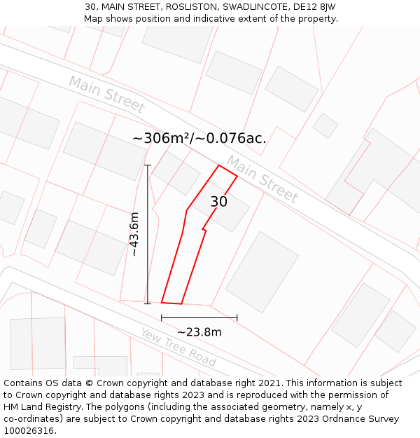 30, MAIN STREET, ROSLISTON, SWADLINCOTE, DE12 8JW: Plot and title map