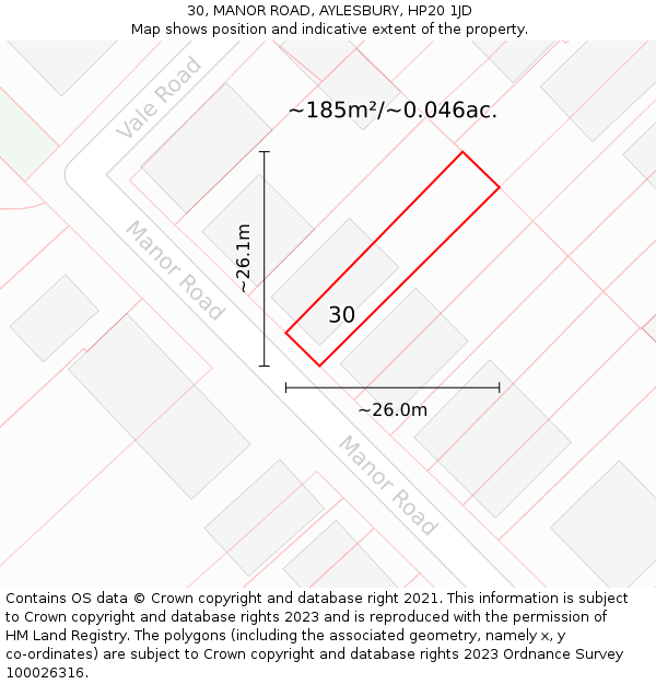 30, MANOR ROAD, AYLESBURY, HP20 1JD: Plot and title map