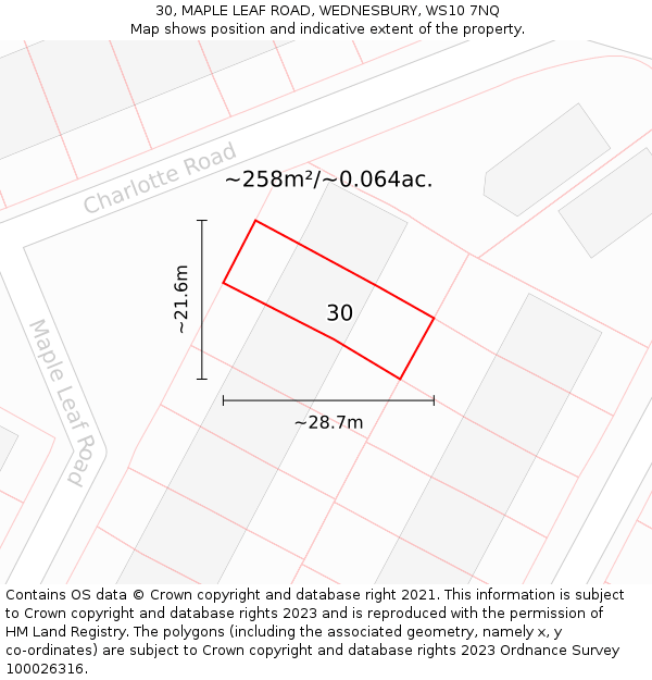 30, MAPLE LEAF ROAD, WEDNESBURY, WS10 7NQ: Plot and title map