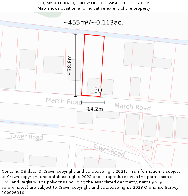 30, MARCH ROAD, FRIDAY BRIDGE, WISBECH, PE14 0HA: Plot and title map