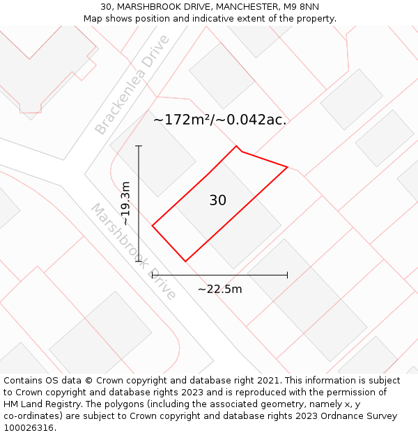 30, MARSHBROOK DRIVE, MANCHESTER, M9 8NN: Plot and title map