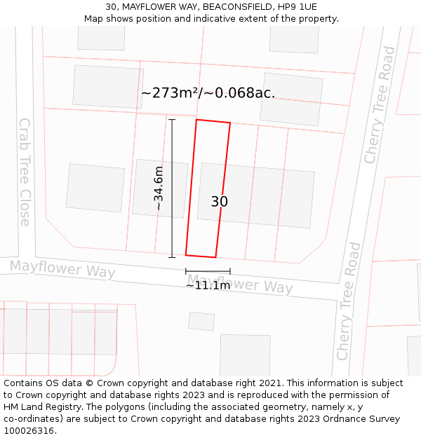 30, MAYFLOWER WAY, BEACONSFIELD, HP9 1UE: Plot and title map