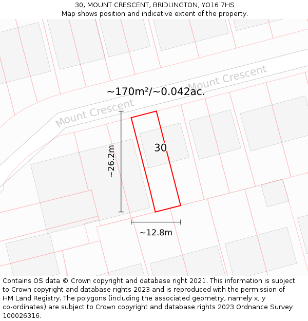 30, MOUNT CRESCENT, BRIDLINGTON, YO16 7HS: Plot and title map