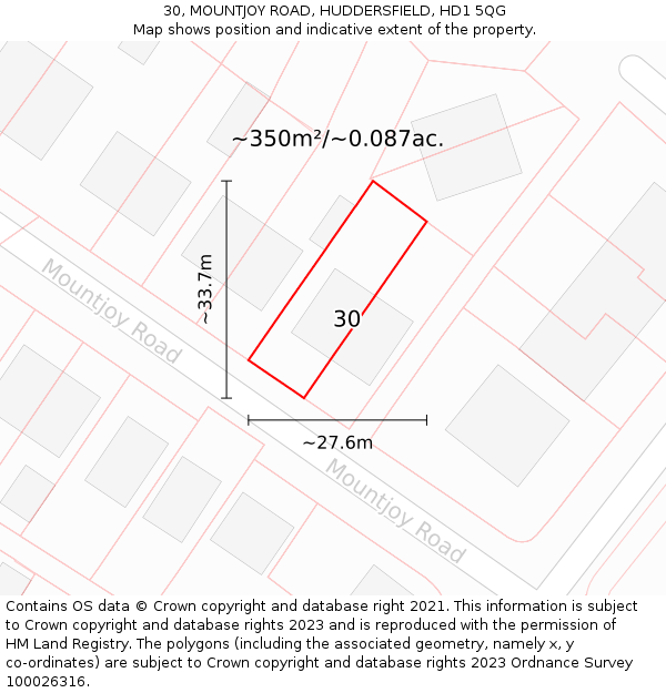 30, MOUNTJOY ROAD, HUDDERSFIELD, HD1 5QG: Plot and title map