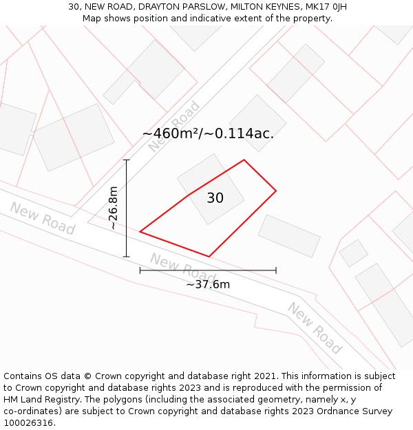 30, NEW ROAD, DRAYTON PARSLOW, MILTON KEYNES, MK17 0JH: Plot and title map