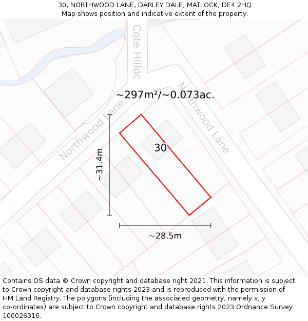 30, NORTHWOOD LANE, DARLEY DALE, MATLOCK, DE4 2HQ: Plot and title map