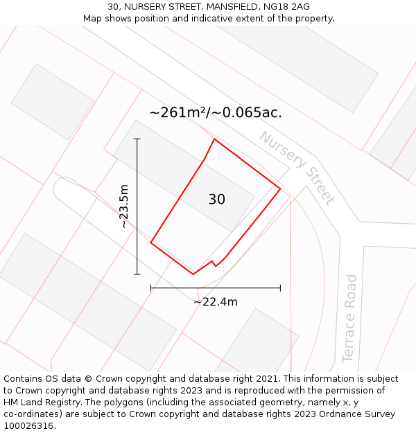 30, NURSERY STREET, MANSFIELD, NG18 2AG: Plot and title map