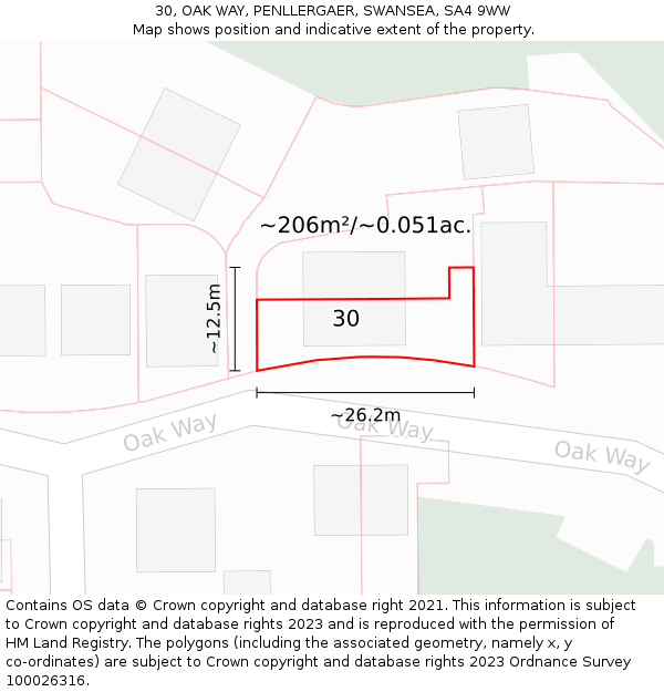 30, OAK WAY, PENLLERGAER, SWANSEA, SA4 9WW: Plot and title map