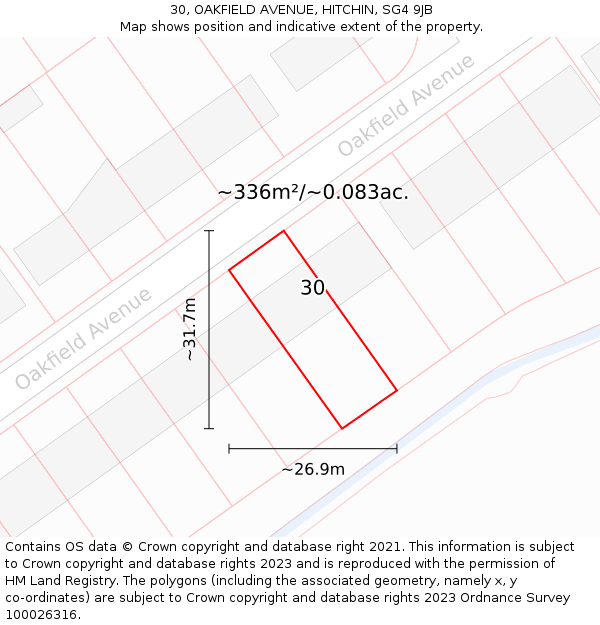 30, OAKFIELD AVENUE, HITCHIN, SG4 9JB: Plot and title map