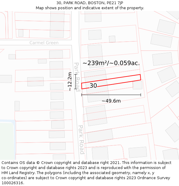 30, PARK ROAD, BOSTON, PE21 7JP: Plot and title map