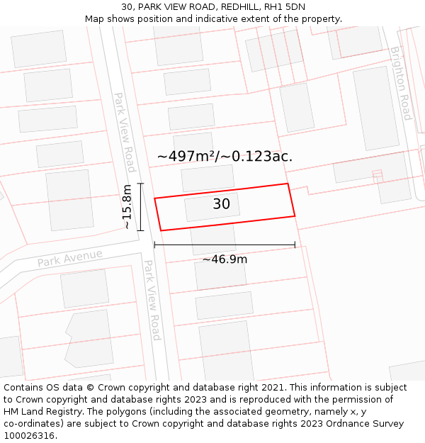 30, PARK VIEW ROAD, REDHILL, RH1 5DN: Plot and title map