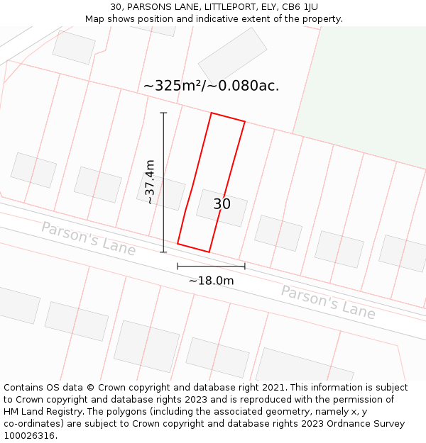 30, PARSONS LANE, LITTLEPORT, ELY, CB6 1JU: Plot and title map