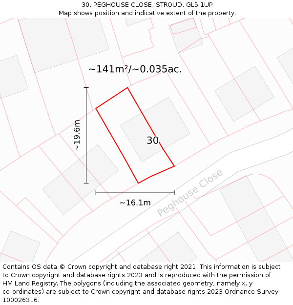 30, PEGHOUSE CLOSE, STROUD, GL5 1UP: Plot and title map