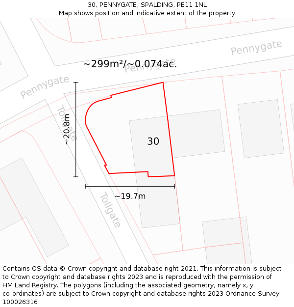 30, PENNYGATE, SPALDING, PE11 1NL: Plot and title map