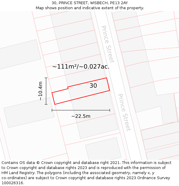 30, PRINCE STREET, WISBECH, PE13 2AY: Plot and title map