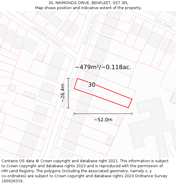 30, RAYMONDS DRIVE, BENFLEET, SS7 3PL: Plot and title map