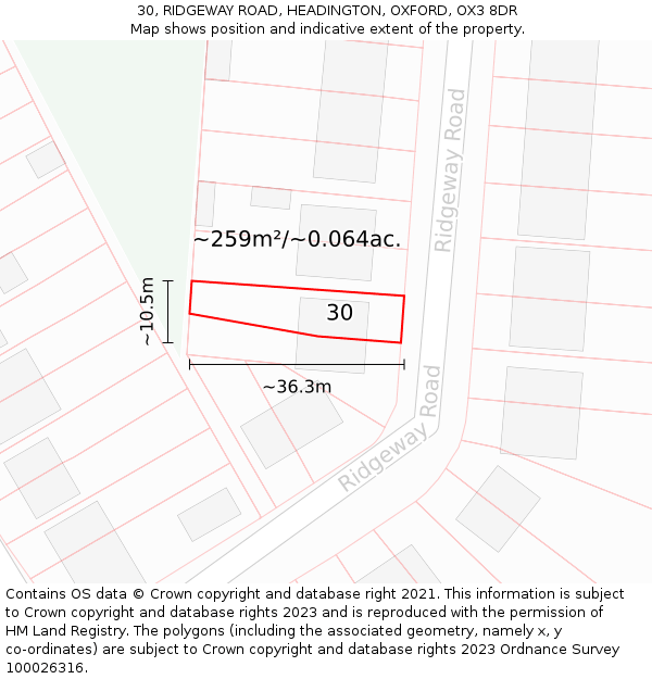 30, RIDGEWAY ROAD, HEADINGTON, OXFORD, OX3 8DR: Plot and title map