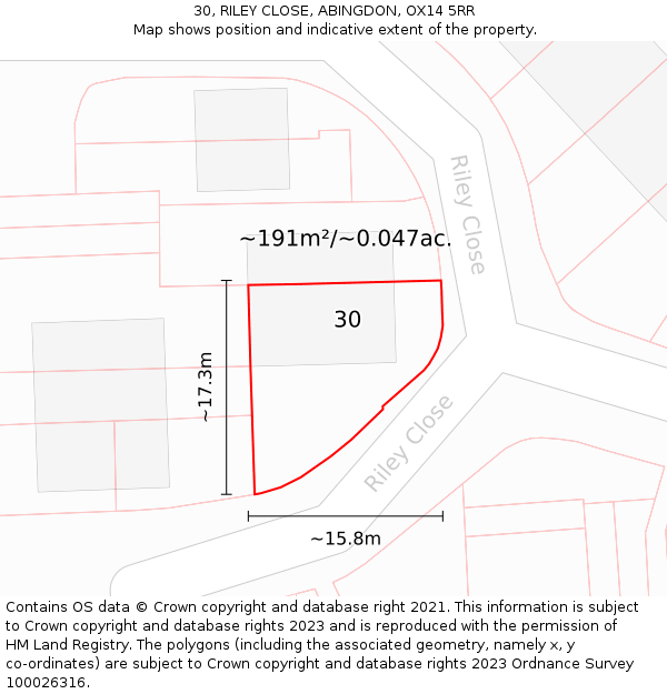 30, RILEY CLOSE, ABINGDON, OX14 5RR: Plot and title map