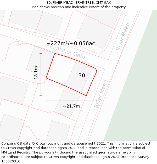 30, RIVER MEAD, BRAINTREE, CM7 9AX: Plot and title map