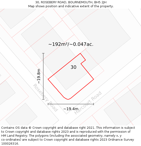 30, ROSEBERY ROAD, BOURNEMOUTH, BH5 2JH: Plot and title map