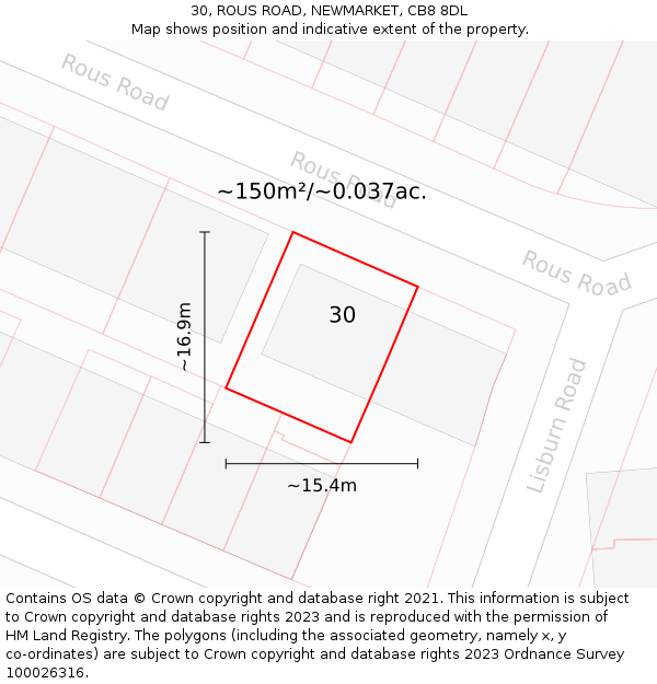 30, ROUS ROAD, NEWMARKET, CB8 8DL: Plot and title map