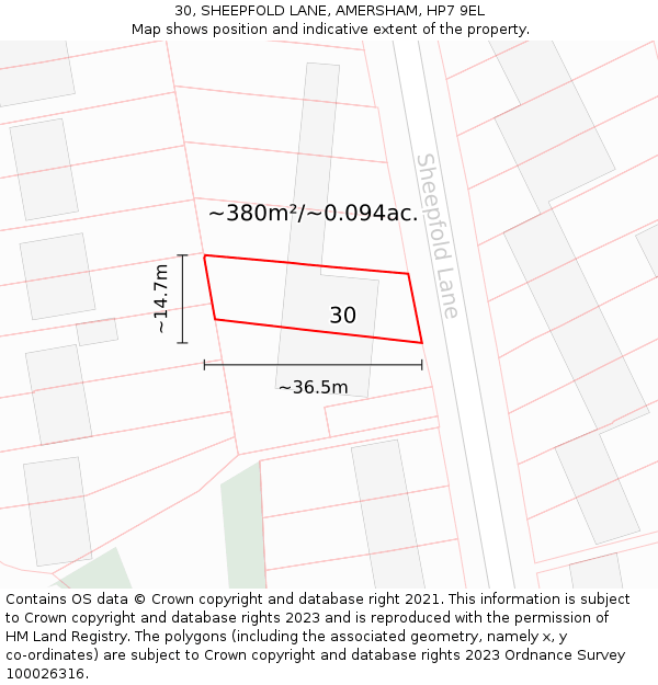 30, SHEEPFOLD LANE, AMERSHAM, HP7 9EL: Plot and title map