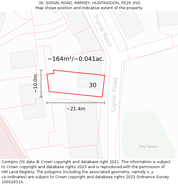 30, SIGNAL ROAD, RAMSEY, HUNTINGDON, PE26 1NG: Plot and title map