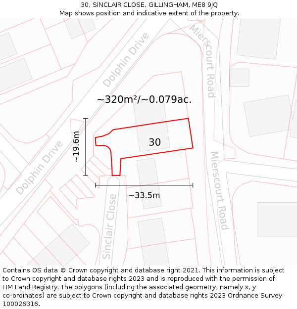 30, SINCLAIR CLOSE, GILLINGHAM, ME8 9JQ: Plot and title map