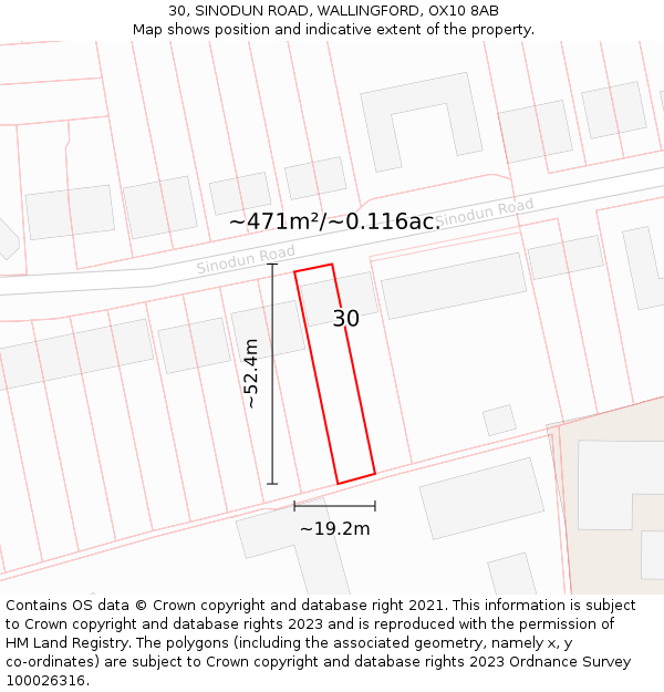 30, SINODUN ROAD, WALLINGFORD, OX10 8AB: Plot and title map