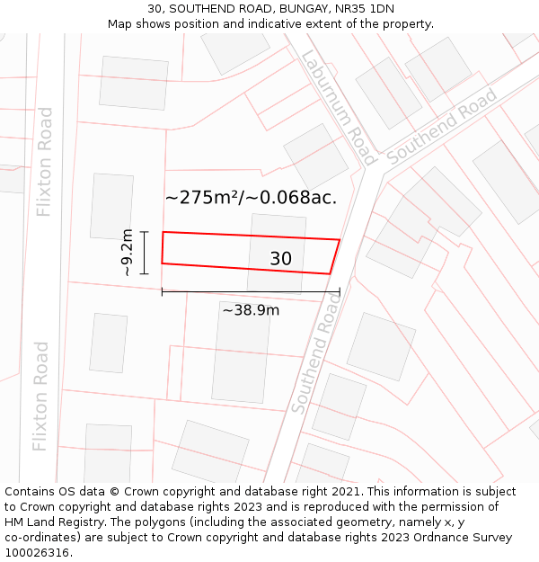 30, SOUTHEND ROAD, BUNGAY, NR35 1DN: Plot and title map